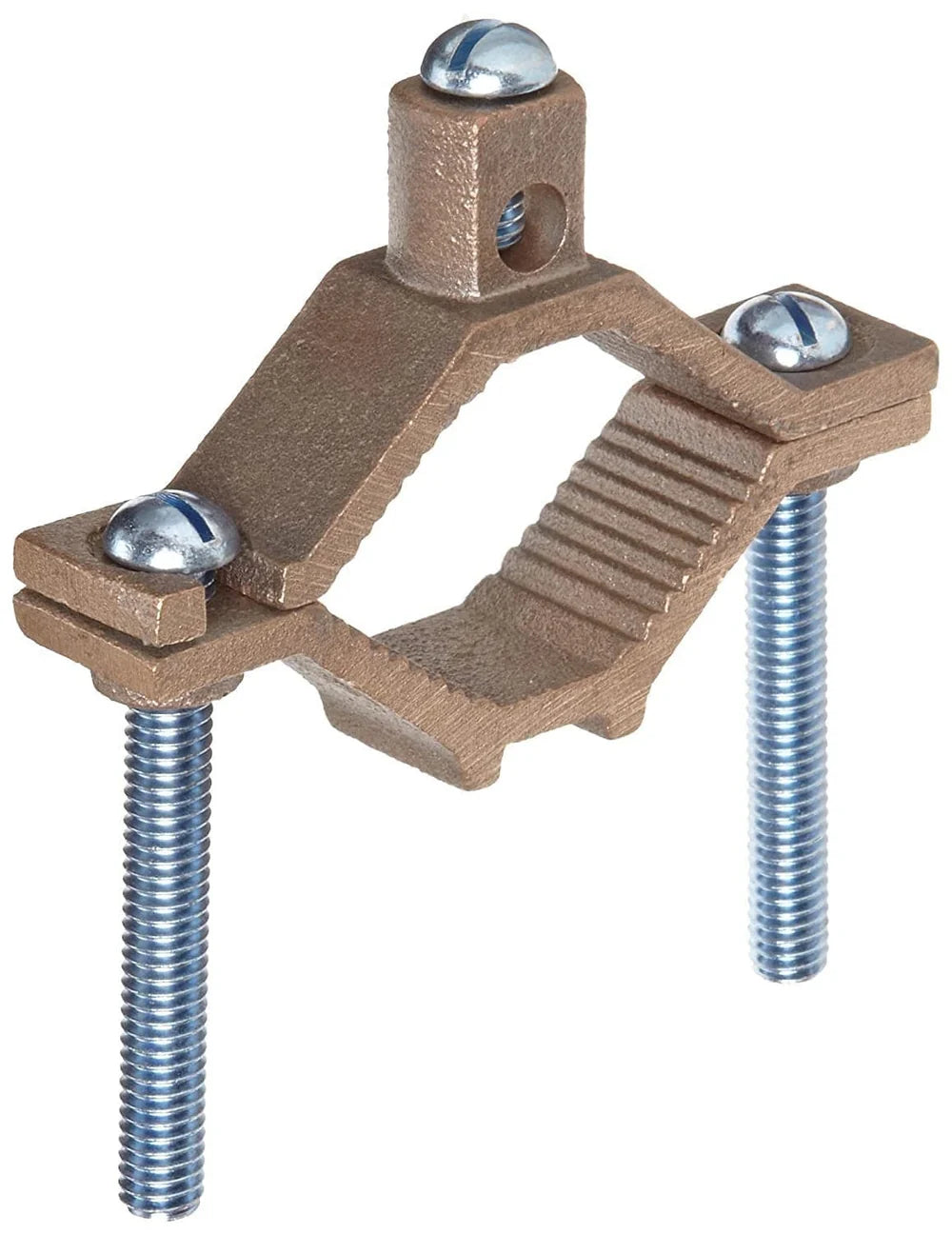 Malibu Knecht™ Bronze Bare Ground Clamp with Steel Screw – 1/2"–1" Pipe, #10–#2 AWG