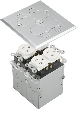 Malibu MapleBox™ RFB-2 Two-Gang Recessed Floor Box with 20-Amp Duplex Receptacle – Brass & Stainless Steel Options