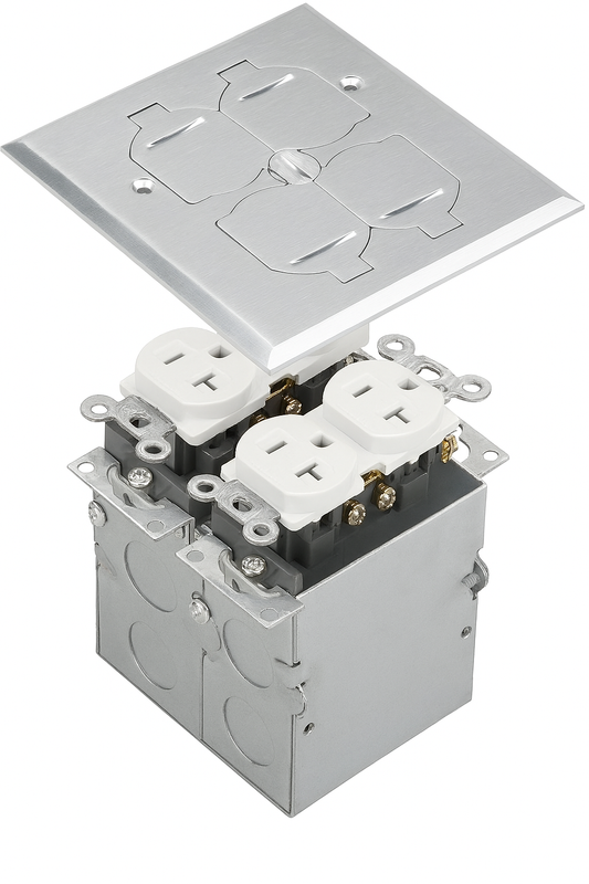 Malibu MapleBox™ RFB-2 Two-Gang Recessed Floor Box with 20-Amp Duplex Receptacle – Brass & Stainless Steel Options