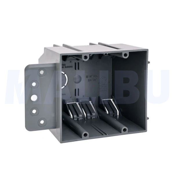Malibu P2GSB Non-Metallic Two-Gang Outlet Box with Side Bracket - New Work, 32 Cubic
