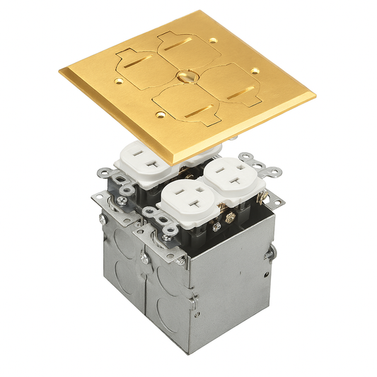 Malibu RFB-2 Two-Gang Recessed Floor Box with Duplex Receptacle – Brass & Stainless Steel Options